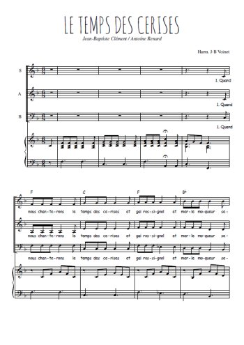 Téléchargez l'arrangement de la partition de Le temps des cerises en PDF pour trois voix mixtes et piano