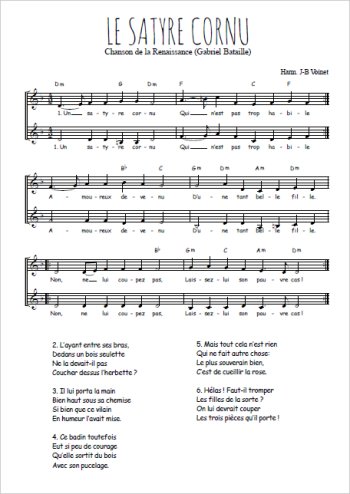Téléchargez l'arrangement de la partition de Le satyre cornu (Chant de la Renaissance) en PDF à deux voix