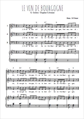 Téléchargez l'arrangement de la partition de Le vin de Bourgogne en PDF pour trois voix mixtes et piano