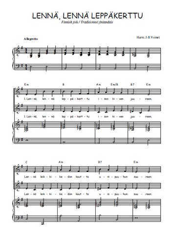 Téléchargez l'arrangement de la partition de Lennä, lennä leppäkerttu en PDF pour deux voix égales et piano