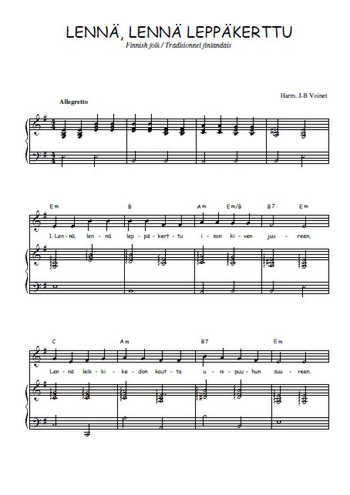 Téléchargez l'arrangement de la partition de Traditionnel-Lenna-lenna-leppakerttu en PDF pour Chant et piano