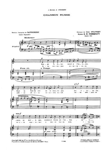 Chanson russe Partition gratuite