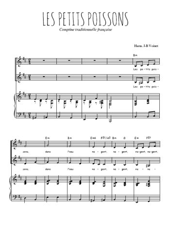 Téléchargez l'arrangement de la partition de Les petits poissons en PDF pour deux voix égales et piano