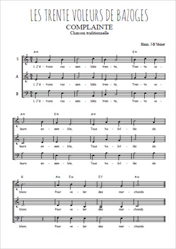 Téléchargez l'arrangement de la partition de Les trente voleurs de Bazoges en PDF à trois voix
