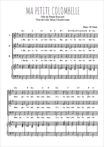 Téléchargez l'arrangement de la partition de Ma petite Colombelle en PDF pour trois voix mixtes et piano