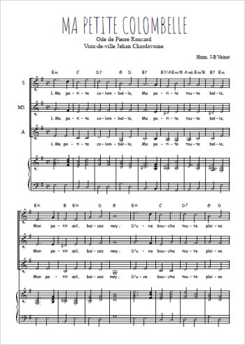 Téléchargez l'arrangement de la partition de Ma petite Colombelle en PDF pour trois voix de femmes et piano