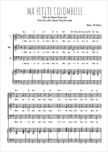 Téléchargez l'arrangement de la partition de Ma petite Colombelle en PDF pour trois voix d'hommes et piano