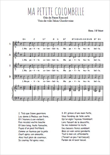 Téléchargez l'arrangement de la partition de Ma petite Colombelle en PDF pour 4 voix mixtes et piano