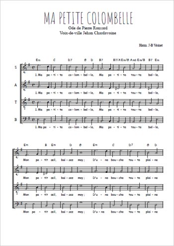 Téléchargez l'arrangement de la partition de Ma petite Colombelle en PDF à quatre voix SATB