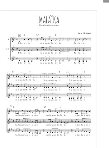 Téléchargez l'arrangement de la partition de Malaika en PDF à trois voix