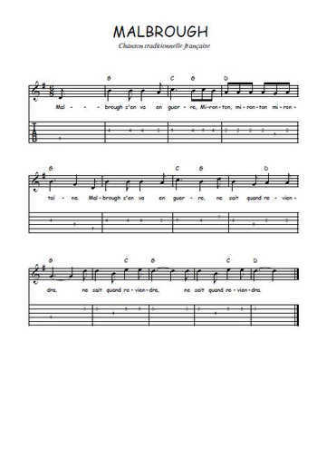 Téléchargez la tablature de la musique malbrough en PDF