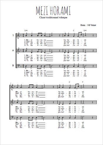 Téléchargez l'arrangement de la partition de Chant tchèque - Mezi horami en PDF à trois voix