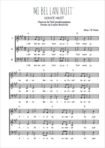 Téléchargez l'arrangement de la partition de Mi bel lan nuit' en PDF à trois voix