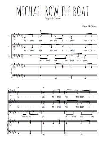 Téléchargez l'arrangement de la partition de Michael row the boat en PDF pour trois voix mixtes et piano