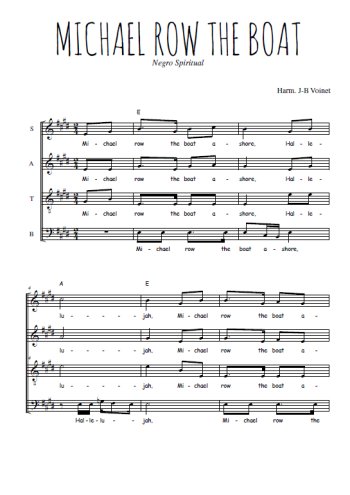 Téléchargez l'arrangement de la partition de Michael row the boat en PDF à quatre voix SATB