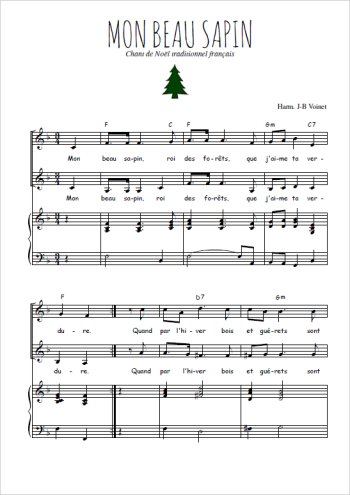 Téléchargez l'arrangement de la partition de Mon beau sapin en PDF pour deux voix égales et piano