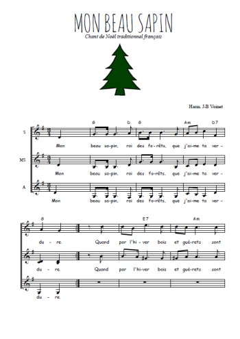 Téléchargez l'arrangement de la partition de Mon beau sapin en PDF à trois voix
