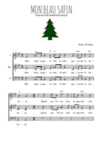 Téléchargez l'arrangement de la partition de Mon beau sapin en PDF à trois voix
