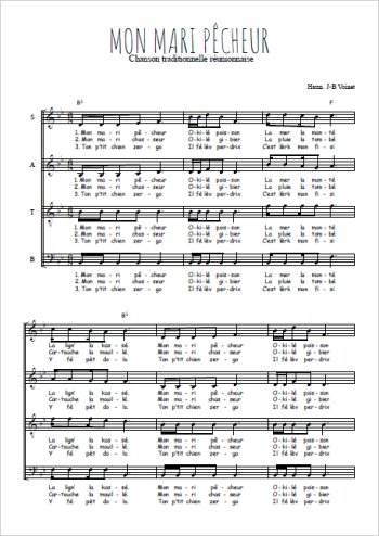 Téléchargez l'arrangement de la partition de Mon mari pêcheur en PDF à quatre voix SATB