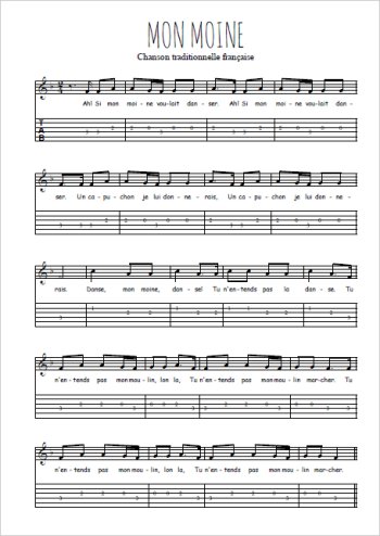Téléchargez la tablature de la musique mon-moine en PDF