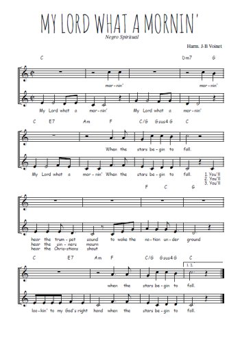 Téléchargez l'arrangement de la partition de My Lord what a mornin' en PDF à deux voix