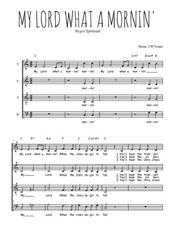Téléchargez l'arrangement de la partition de My Lord what a mornin' en PDF à quatre voix SATB