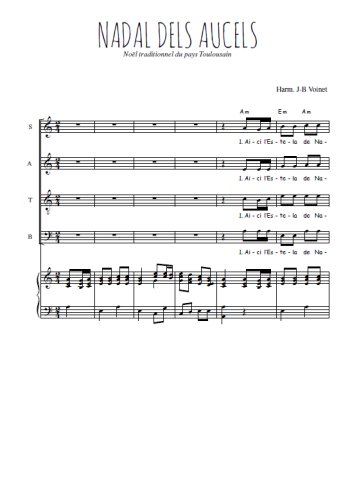 Téléchargez l'arrangement de la partition de Nadal dels Aucels en PDF pour 4 voix mixtes et piano