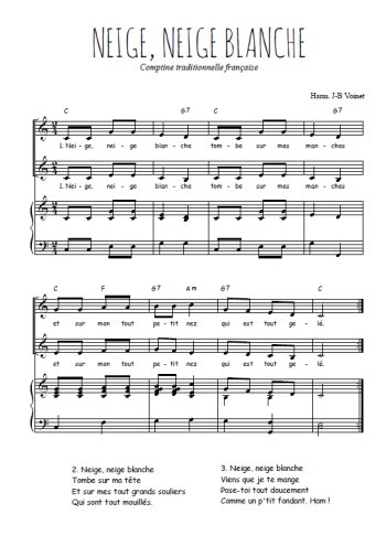Téléchargez l'arrangement de la partition de Neige, neige blanche en PDF pour deux voix égales et piano