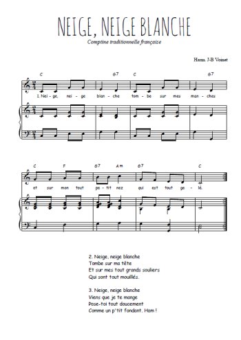 Téléchargez l'arrangement de la partition de Traditionnel-Neige-neige-blanche en PDF pour Chant et piano