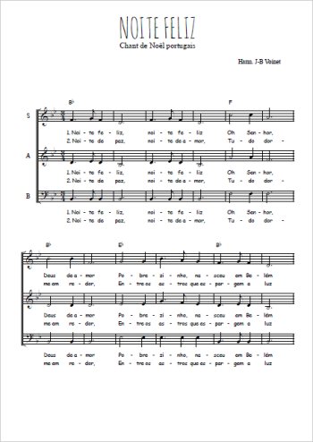 Téléchargez l'arrangement de la partition de Noite feliz en PDF à trois voix