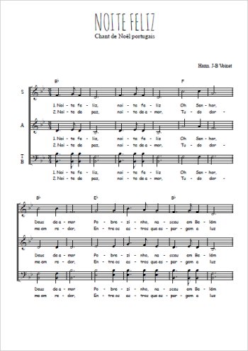 Téléchargez l'arrangement de la partition de Noite feliz en PDF à quatre voix SATB