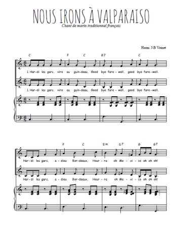 Téléchargez l'arrangement de la partition de Nous irons à Valparaiso en PDF pour deux voix égales et piano