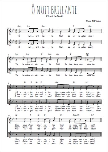Téléchargez l'arrangement de la partition de O nuit brillante en PDF à deux voix