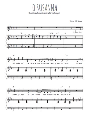 Téléchargez l'arrangement de la partition de oh-susanna-en-francais en PDF pour Chant et piano