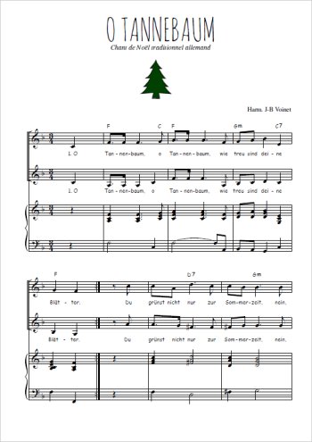 Téléchargez l'arrangement de la partition de O Tannenbaum en PDF pour deux voix égales et piano