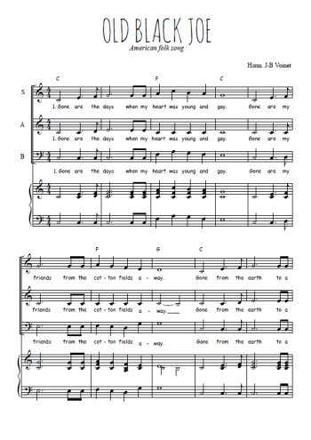 Téléchargez l'arrangement de la partition de Old black Joe en PDF pour trois voix mixtes et piano