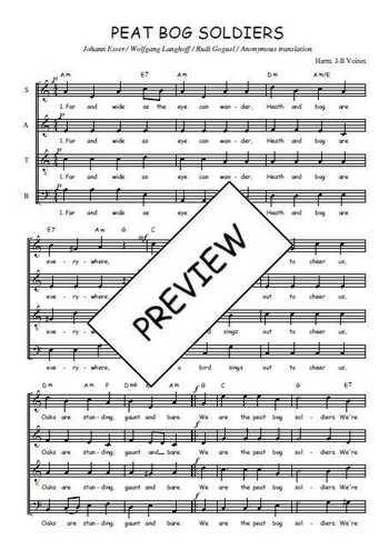 Téléchargez l'arrangement de la partition de Peat bog soldiers en PDF à quatre voix SATB