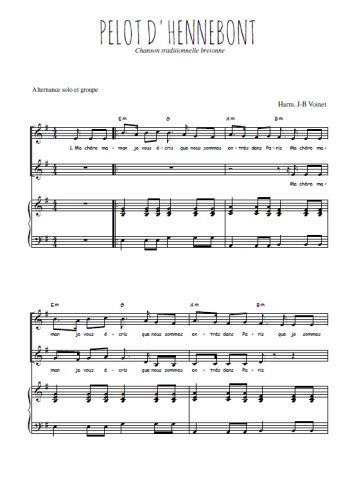 Téléchargez l'arrangement de la partition de Pelot d'Hennebont en PDF pour deux voix égales et piano