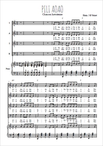 Téléchargez l'arrangement de la partition de Pili aoao en PDF pour 4 voix mixtes et piano