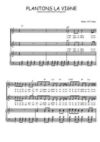 Téléchargez l'arrangement de la partition de Plantons la vigne en PDF pour deux voix égales et piano