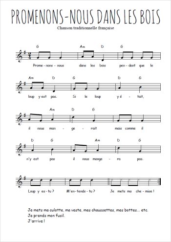 Promenons-nous dans les bois Partition gratuite
