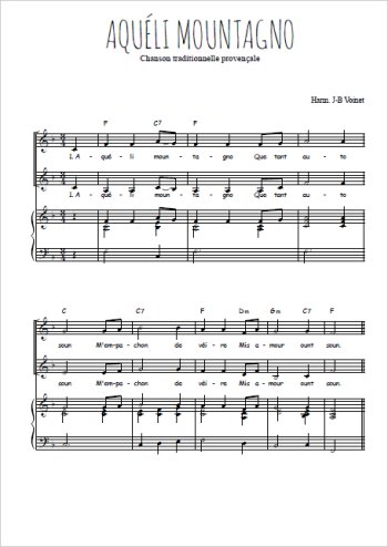Téléchargez l'arrangement de la partition de Aquéli mountagno en PDF pour deux voix égales et piano