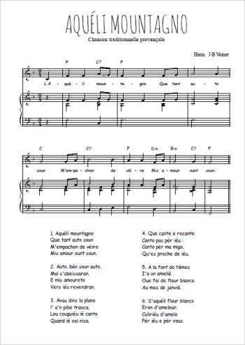 Téléchargez l'arrangement de la partition de provence-aqueli-mountagno en PDF pour Chant et piano