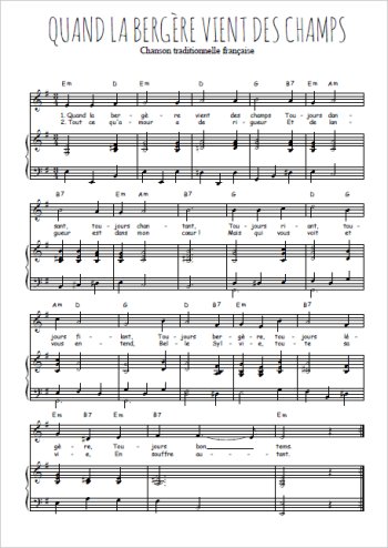 Téléchargez l'arrangement de la partition de quand-la-bergere-vient-des-champs en PDF pour Chant et piano