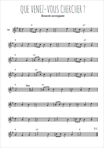 Téléchargez l'arrangement de la partition en Sib de la musique Que venez-vous chercher en PDF