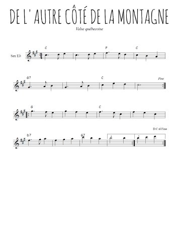 Téléchargez l'arrangement de la partition pour sax en Mib de la musique De l'autre côté de la montagne en PDF