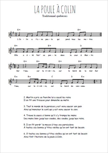 La poule à Colin Partition gratuite