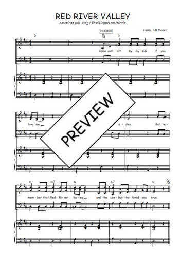 Téléchargez l'arrangement de la partition de Red river valley en PDF pour trois voix mixtes et piano
