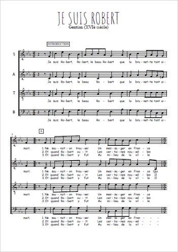 Téléchargez l'arrangement de la partition de Je suis Robert - Robert, le beau Robert en PDF à quatre voix SATB