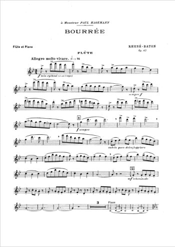 Bourée pour flûte et piano (partie soliste) Partition gratuite